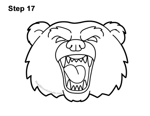 How to Draw a Cartoon Grizzly Bear Head Roaring 17