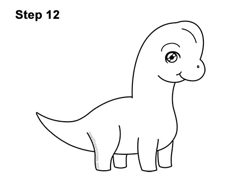 How to Draw a Cute Cartoon Brachiosaurus Dinosaur Chibi Kawaii 12