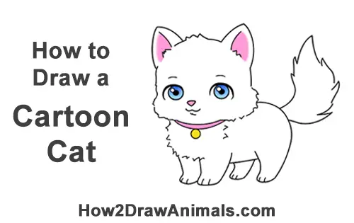 How to Draw a White Cartoon Cat Kitten Kitty