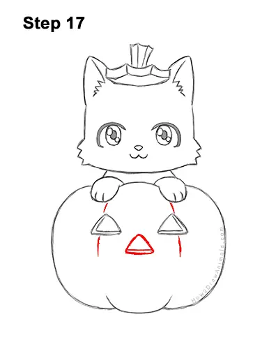 How to Draw Cute Cartoon Black Cat Kitten Halloween Chibi Kawaii 17