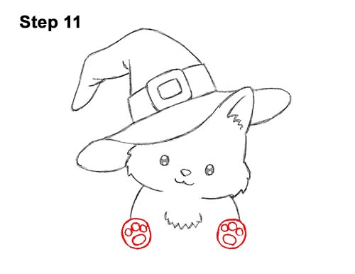 How to Draw Cute Cartoon Cat Kitten Witch Hat Halloween 11