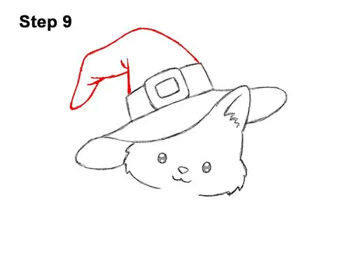 How to Draw Cute Cartoon Cat Kitten Witch Hat Halloween 9
