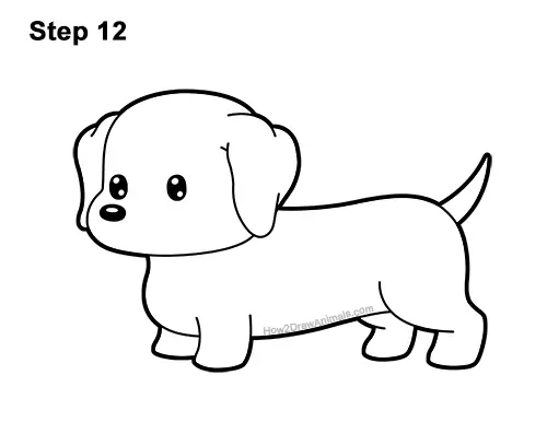 How to Draw a Cute Cartoon Dachshund Wiener Puppy Dog Chibi Kawaii 12