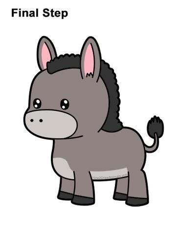 How to Draw a Donkey (Cartoon) VIDEO & Step-by-Step Pictures