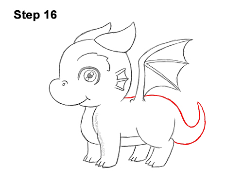 How to Draw a Cute Cartoon Baby Dragon Chibi Kawaii 16