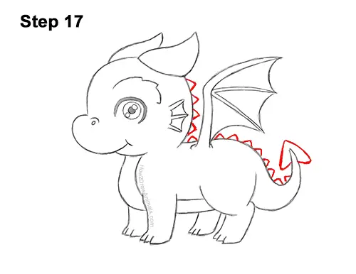 How to Draw a Cute Cartoon Baby Dragon Chibi Kawaii 17