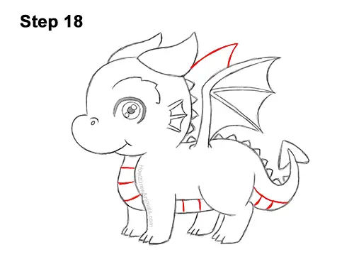 How to Draw a Cute Cartoon Baby Dragon Chibi Kawaii 18