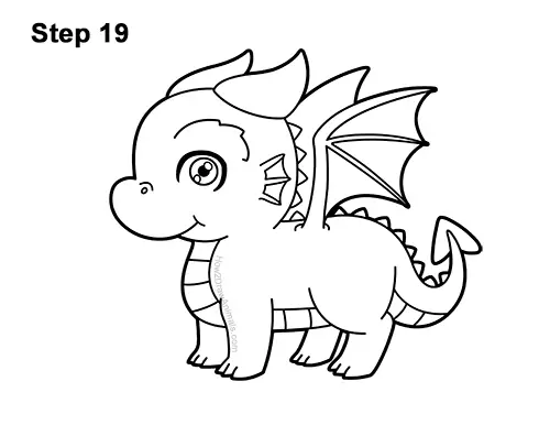 How to Draw a Cute Cartoon Baby Dragon Chibi Kawaii 19