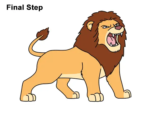 How to Draw Tough Cool Angry Cartoon Lion Roaring