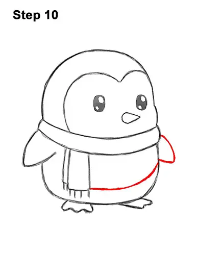 How to Draw Cute Cartoon Penguin Scarf 10