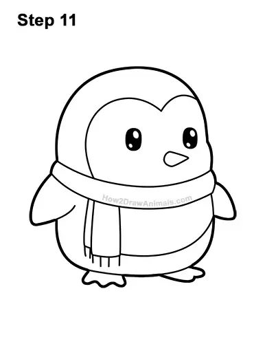 How to Draw Cute Cartoon Penguin Scarf 11