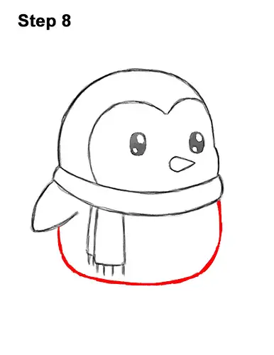 How to Draw Cute Cartoon Penguin Scarf 8
