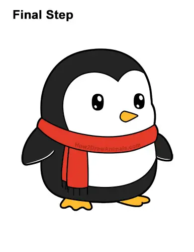How to Draw Cute Cartoon Penguin Scarf