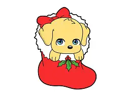 How to Draw a Puppy Dog Cartoon Christmas Stocking Chibi Kawaii