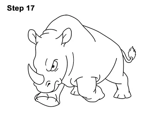 How to Draw Angry Charging Cartoon Rhino Rhinoceros 17