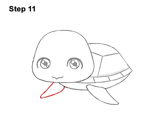 How to Draw a Cute Cartoon Sea Turtle Chibi Kawaii 11