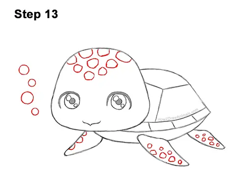 How to Draw a Cute Cartoon Sea Turtle Chibi Kawaii 13