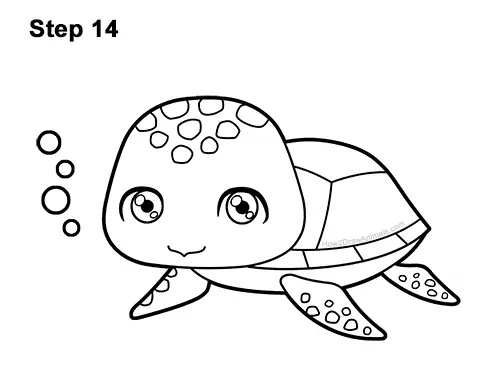 How to Draw a Cute Cartoon Sea Turtle Chibi Kawaii 14
