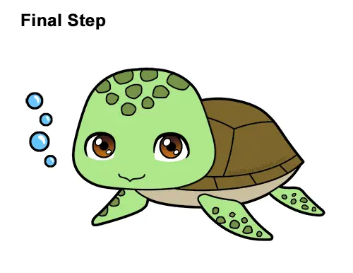 How to Draw a Cute Cartoon Sea Turtle Chibi Kawaii