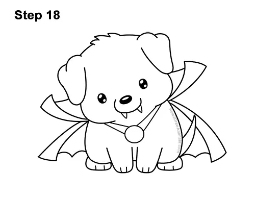 How to Draw Cute Cartoon Puppy Dog Vampire Dracula Halloween 18
