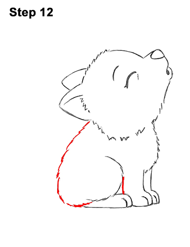 How to Draw Cute Little Cartoon Wolf Pup Cub Howling 12