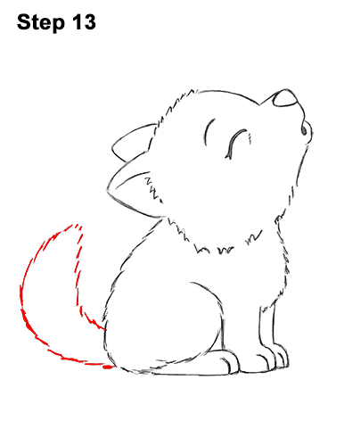 How to Draw Cute Little Cartoon Wolf Pup Cub Howling 13