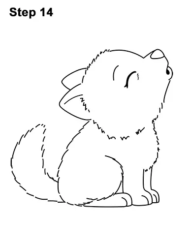 How to Draw Cute Little Cartoon Wolf Pup Cub Howling 14